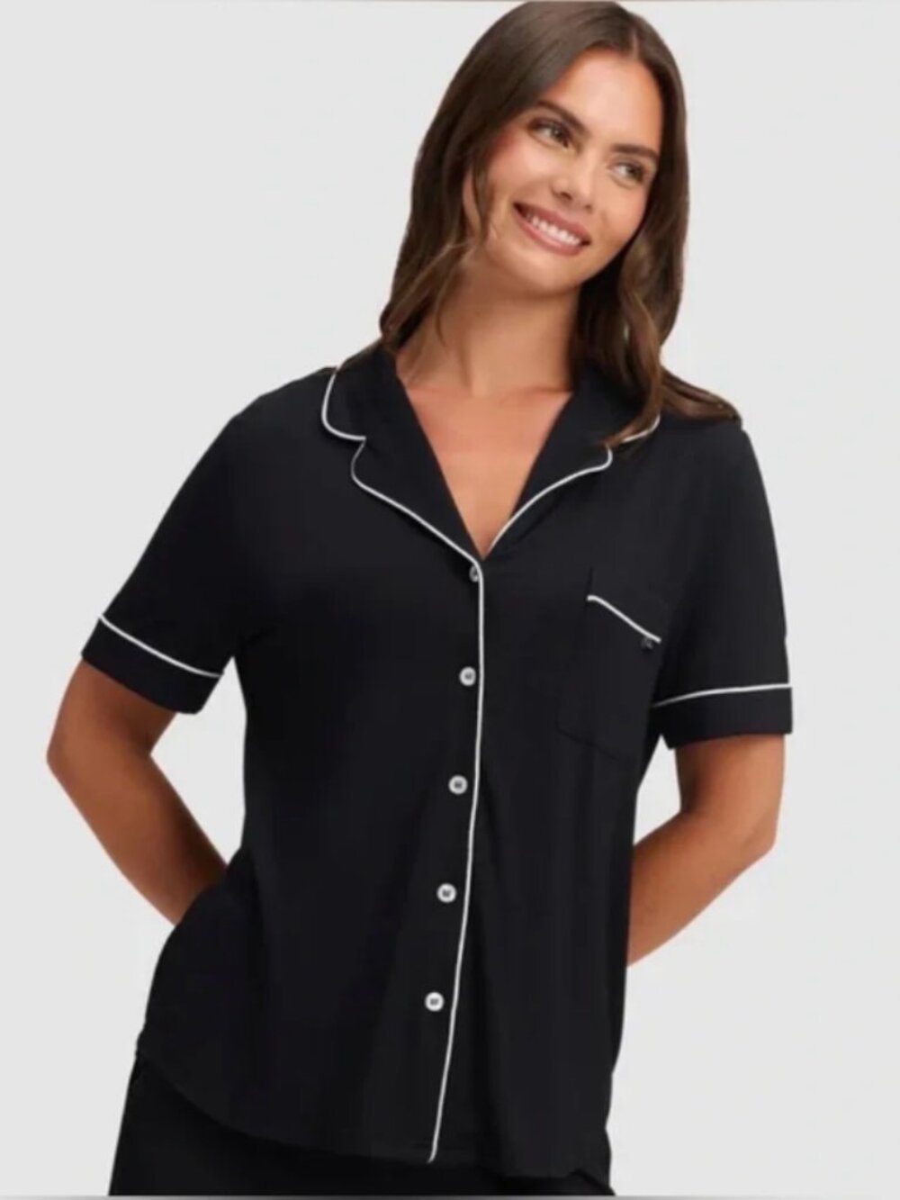 Cozy Earth Bamboo Stretch Knit Classic Soft Pajama Top Black Women's Size Large